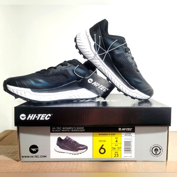 Hi-Tec Ladies Lightweight Trail Shoe Sneaker Black White Iridescent Size 6 NIB - Picture 1 of 12